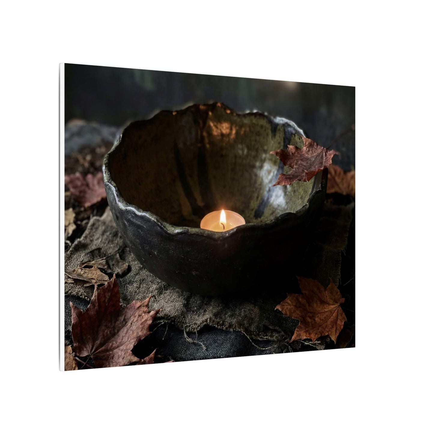 Candlelight Ceramic Bowl Canvas Art - Dark Japandi Kanso