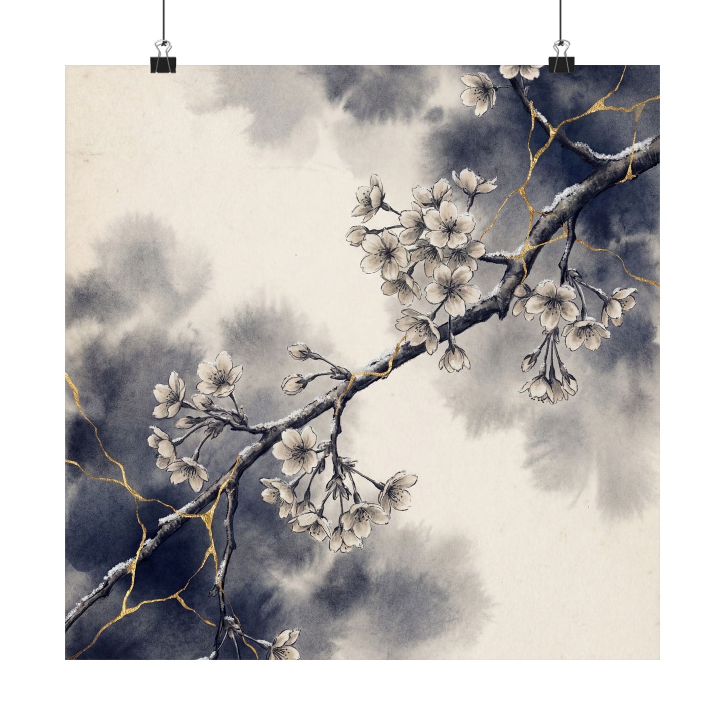 Beautiful Cherry Blossom Wall Art Print - Gold Vein Kintsugi