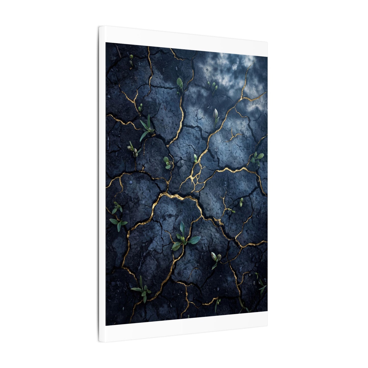 Cracked Earth Spring Canvas Art | Kintsugi Healing Design
