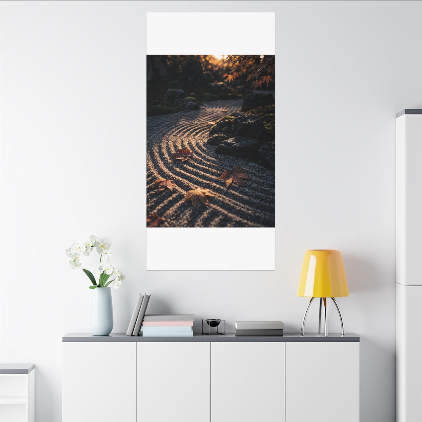 Rock Garden Moody Minimal Canvas Art | Bold Dark Japandi Art