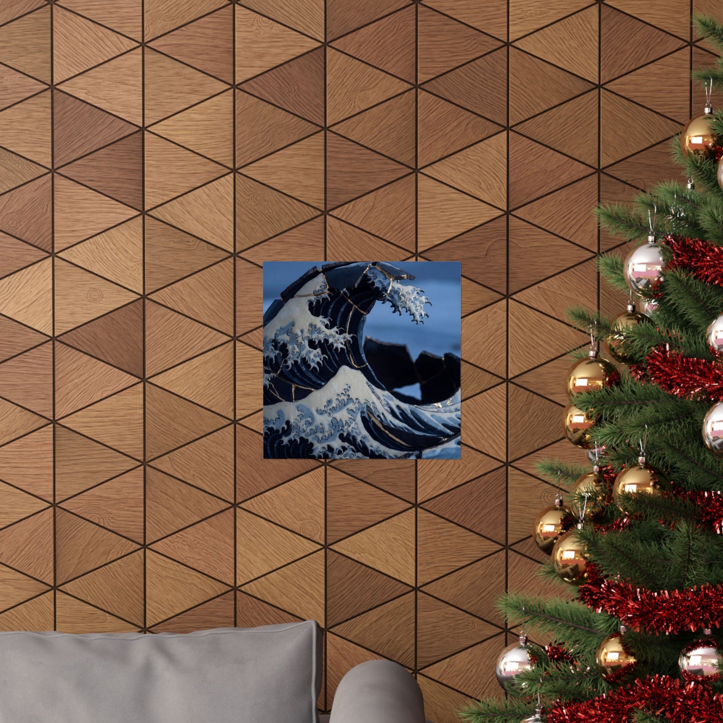 Winter Ocean Wave Gold Repair Wall Art Print | Resilient Decor