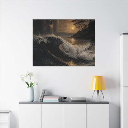 Ocean Wave Dark Texture Canvas Art | Bold Dark Japandi Art
