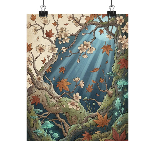 Nostalgic Cherry Blossom Wall Art Print - Forest Whimsy Cottagecore Art Print