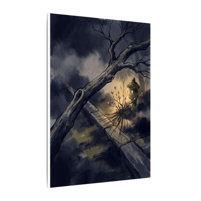 Dark Japandi Moonlit Garden in Golden Hour | Charcoal Ink Canvas Art