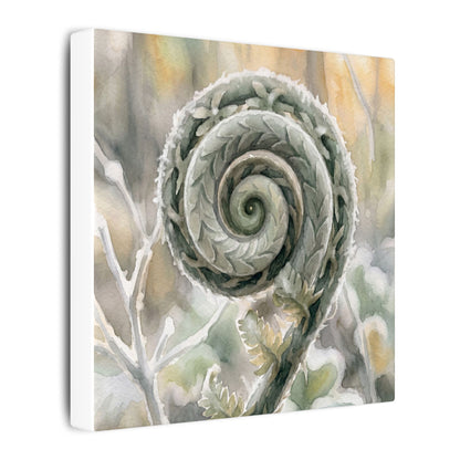 Winter Fern Unfurling Watercolor Canvas Art | Cozy Decor