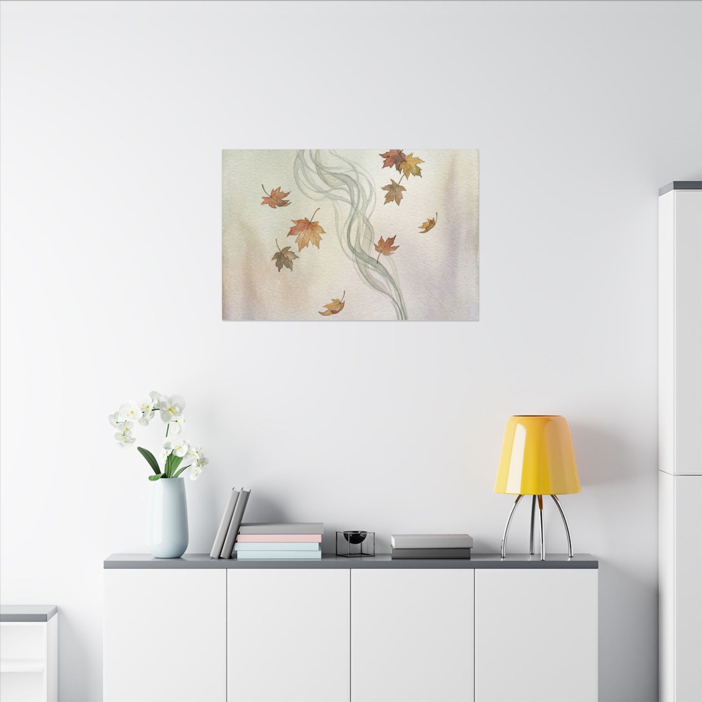 Incense Smoke Canvas Art | Autumn Japandi Watercolor Art
