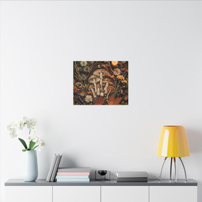 Autumn Dried Flowers Mushroom Illustration Canvas Art | Earthy Decor