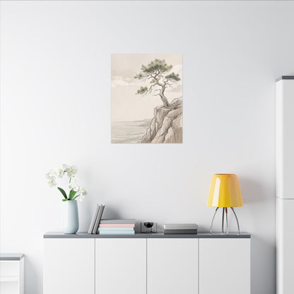 Japandi Pine Tree in Dappled | Minimal Line Canvas Art