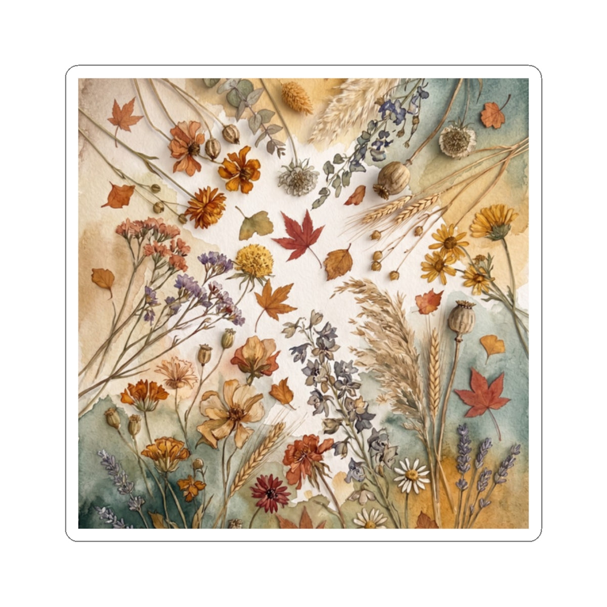 Mono No Aware Dried Flowers Sticker - Japandi Watercolor