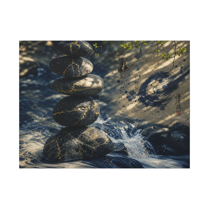 Kintsugi River Stones in Dappled | Broken Beauty Canvas Art
