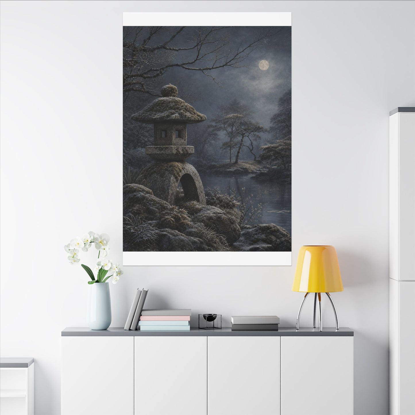 Stone Lantern Canvas Art | Winter Japandi Japanese Pattern Art