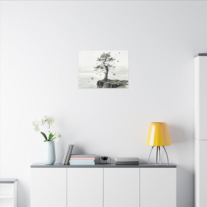 Japandi Pine Tree in Overcast | Watercolor Canvas Art