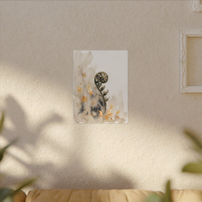 Fern Unfurling Watercolor Canvas Art | Earthy Japandi Art