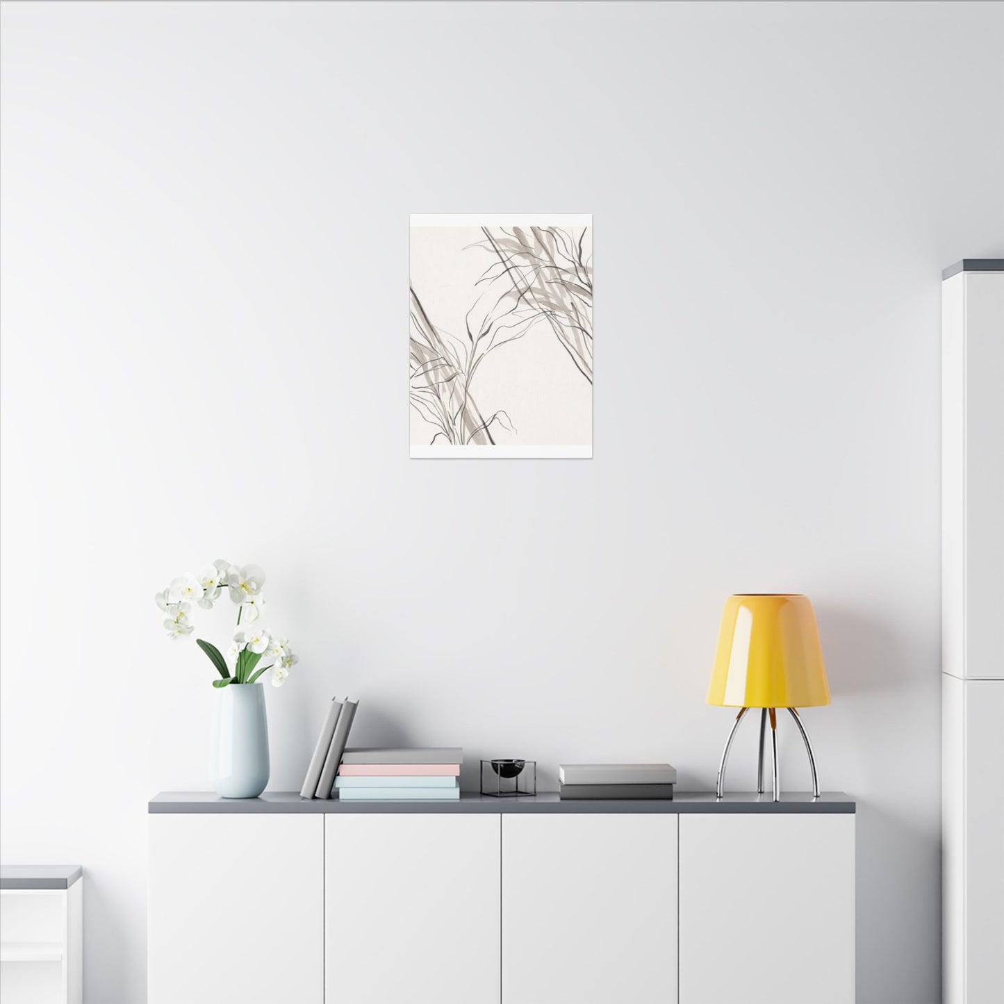 Neutral Shoji Screen Canvas Art - Minimal Line Japandi