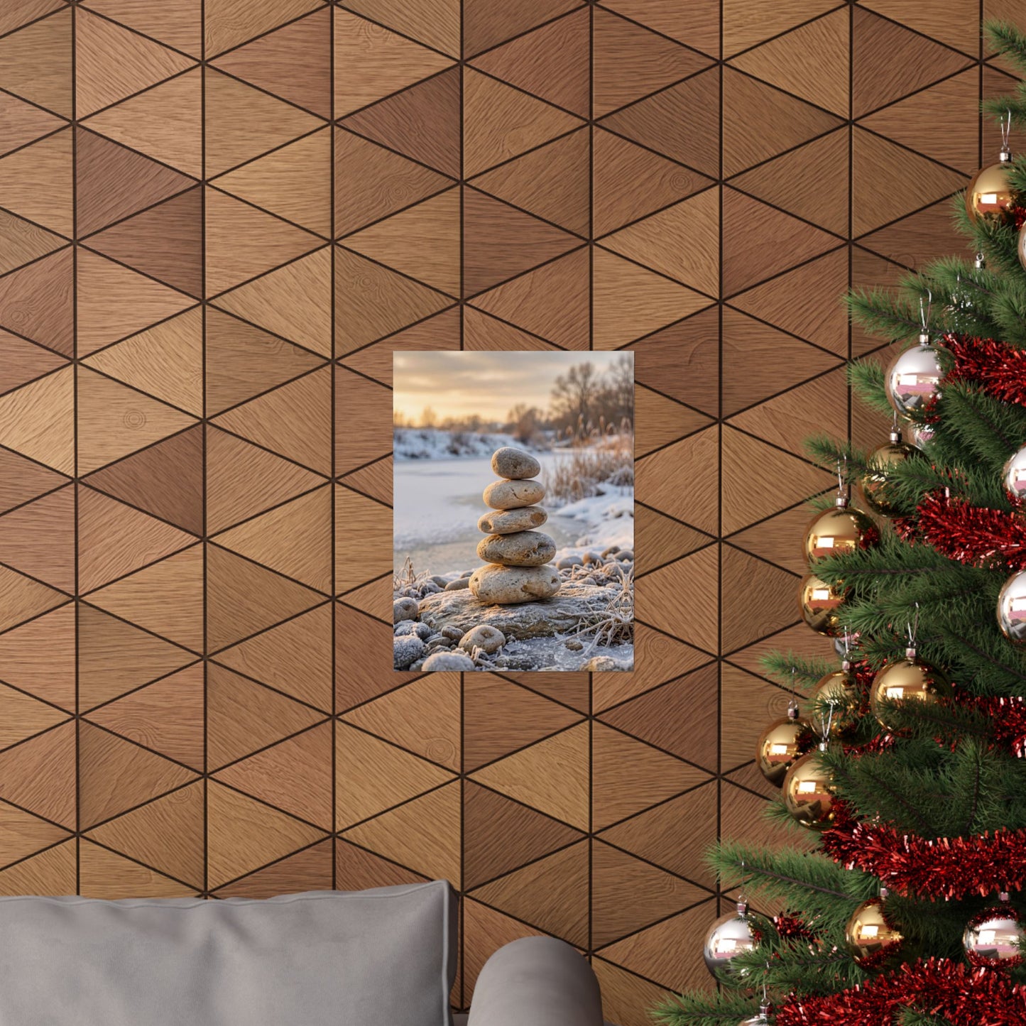 Winter River Stones Japanese Pattern Wall Art Print | Warm Decor