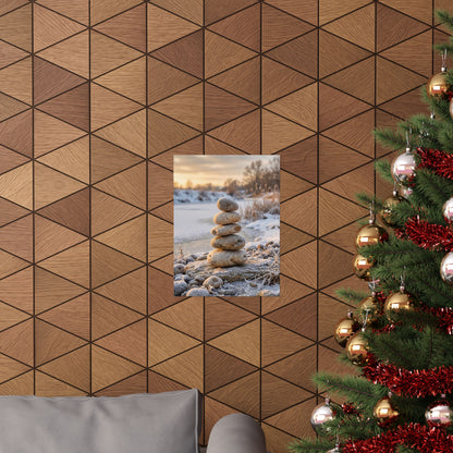 Winter River Stones Japanese Pattern Wall Art Print | Warm Decor