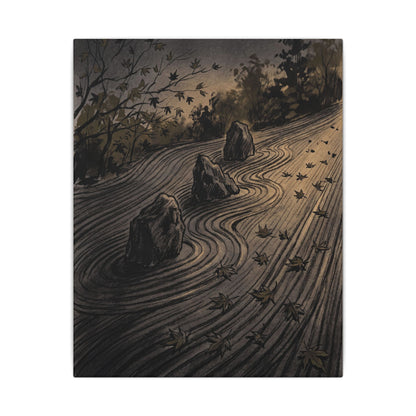 Rock Garden Canvas Art | Autumn Dark Japandi Charcoal Ink Art