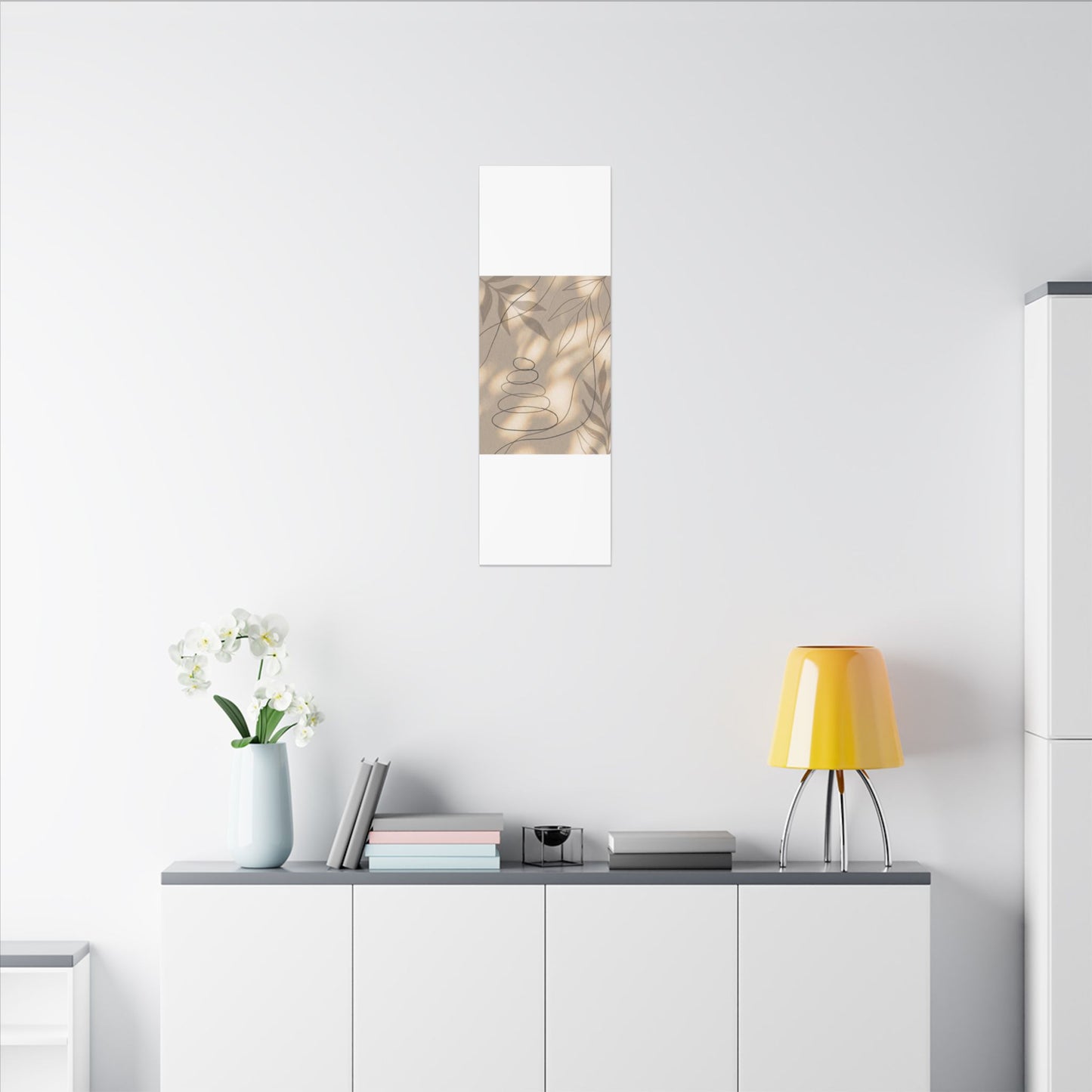 River Stones Minimal Line Canvas Art | Earthy Japandi Art