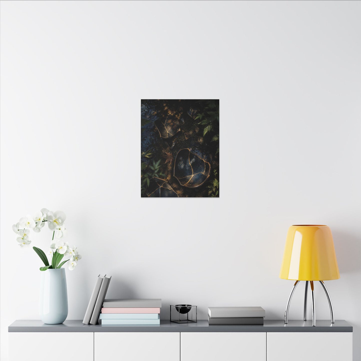 Dark Japandi Broken Pottery in Dappled | Shadow Zen Canvas Art