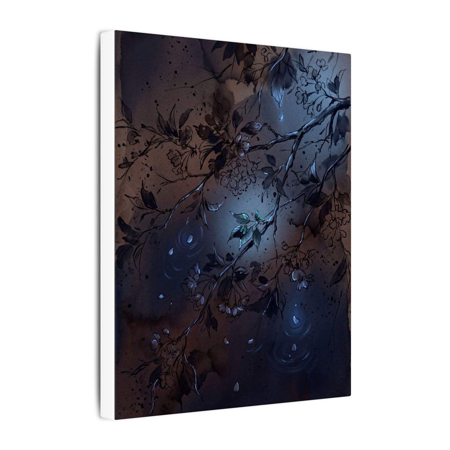 Bold Cherry Blossom Canvas Art - Charcoal Ink Dark Japandi