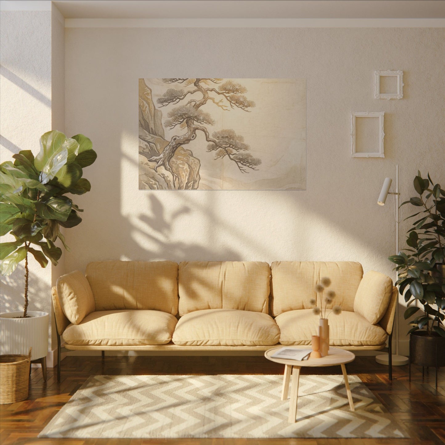 Winter Pine Tree Japanese Pattern Canvas Art | Elegant Decor