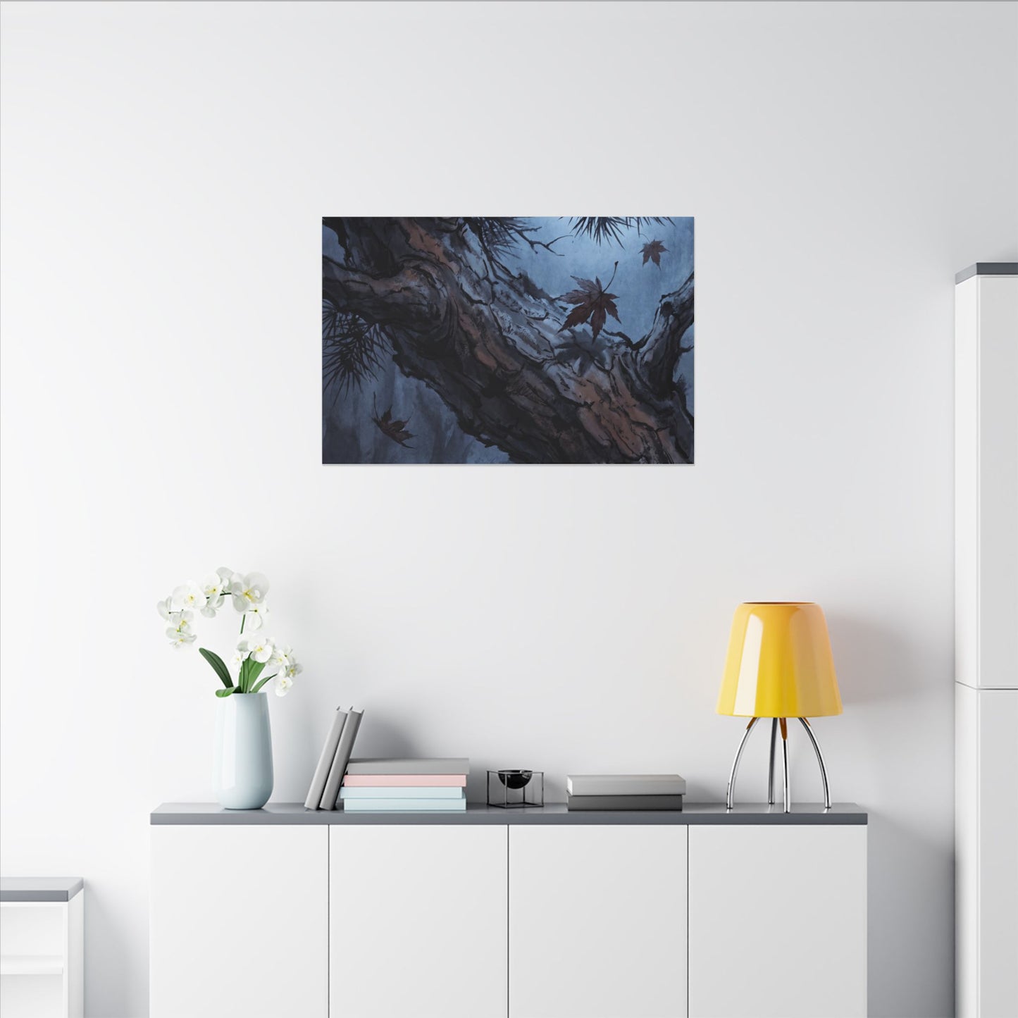 Atmospheric Pine Tree Canvas Art - Shadow Zen Dark Japandi