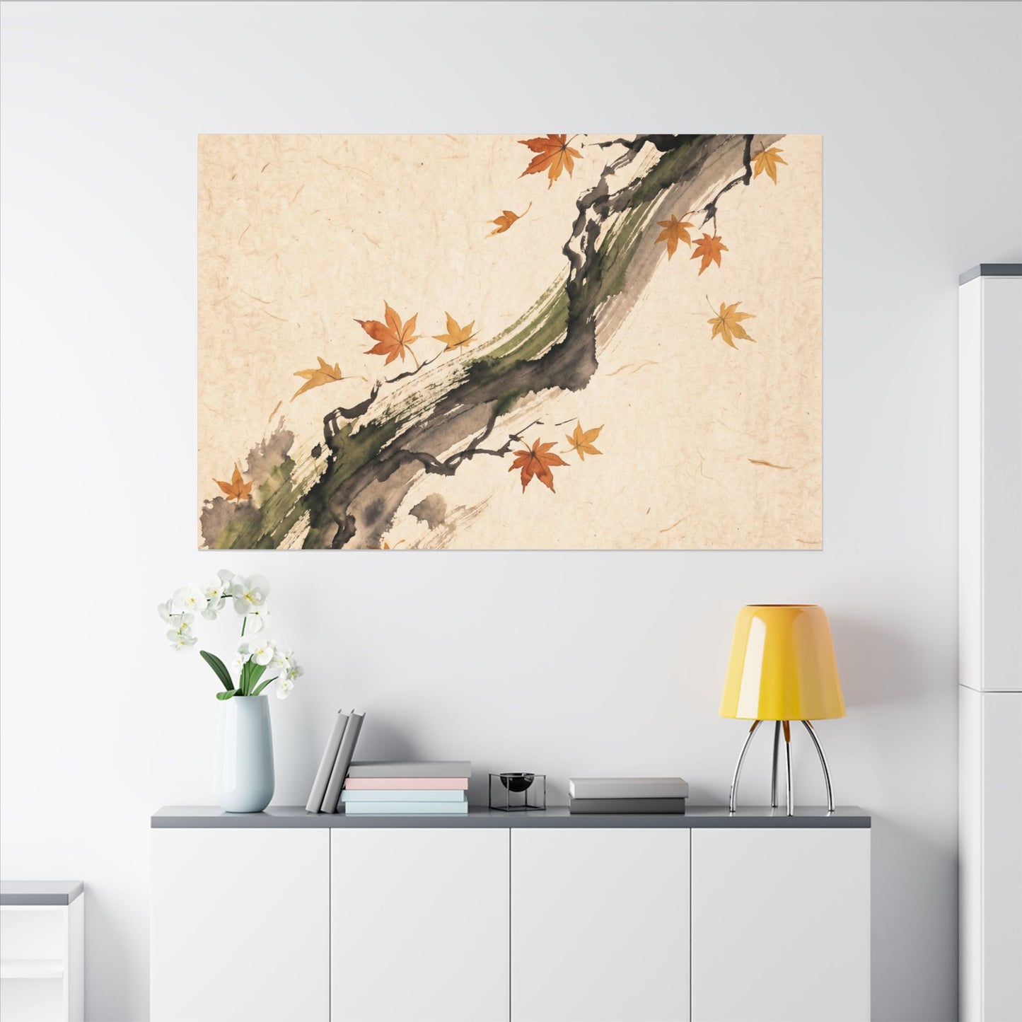 Ink Brushstroke Autumn Canvas Art | Zen Calm Design