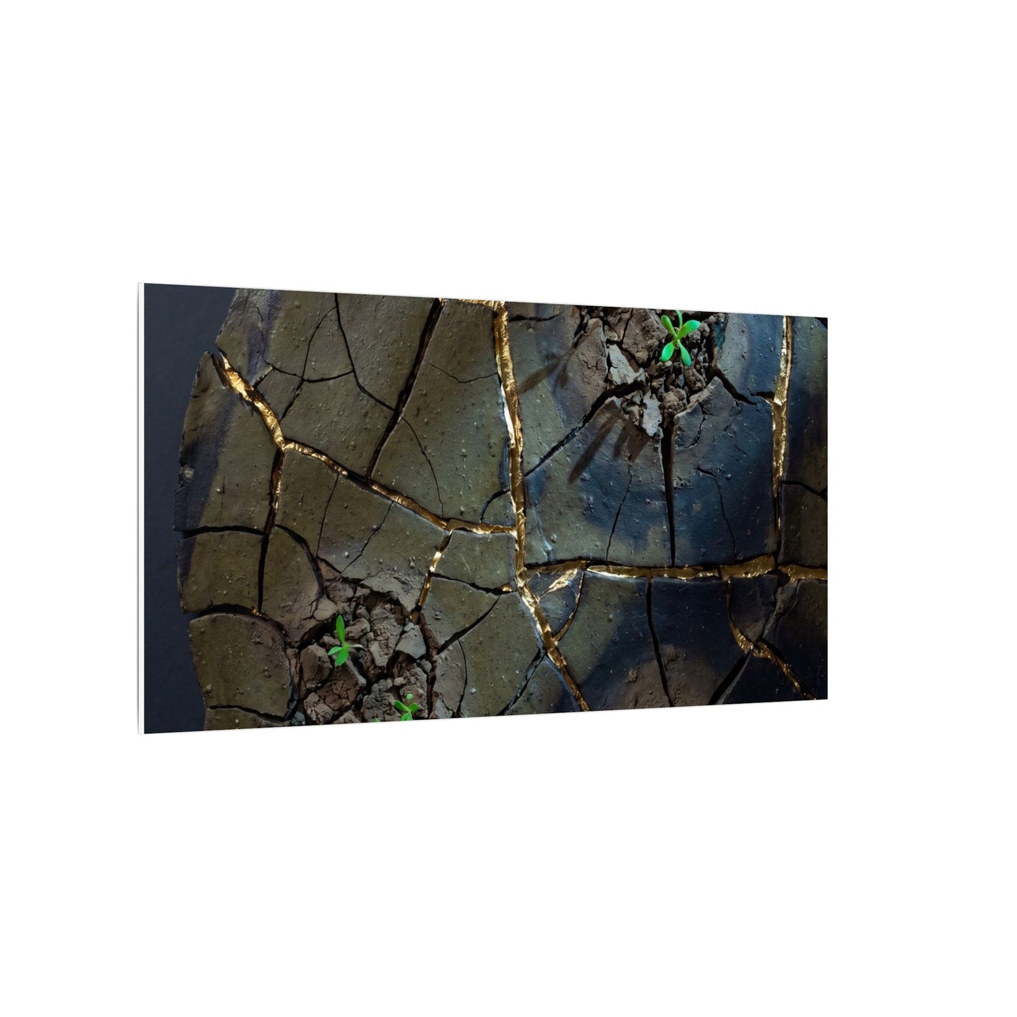 Dark Japandi Cracked Earth in Moonlight | Moody Minimal Canvas Art