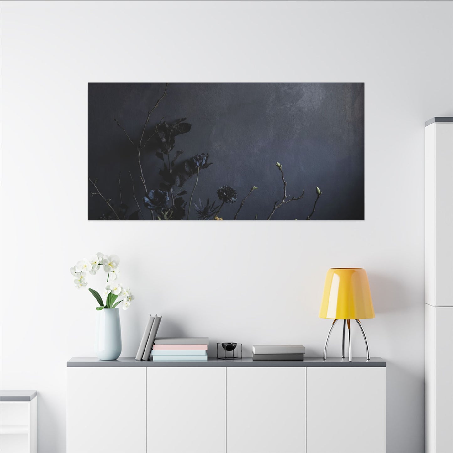 Dried Flowers Spring Canvas Art | Dark Japandi Moody Design