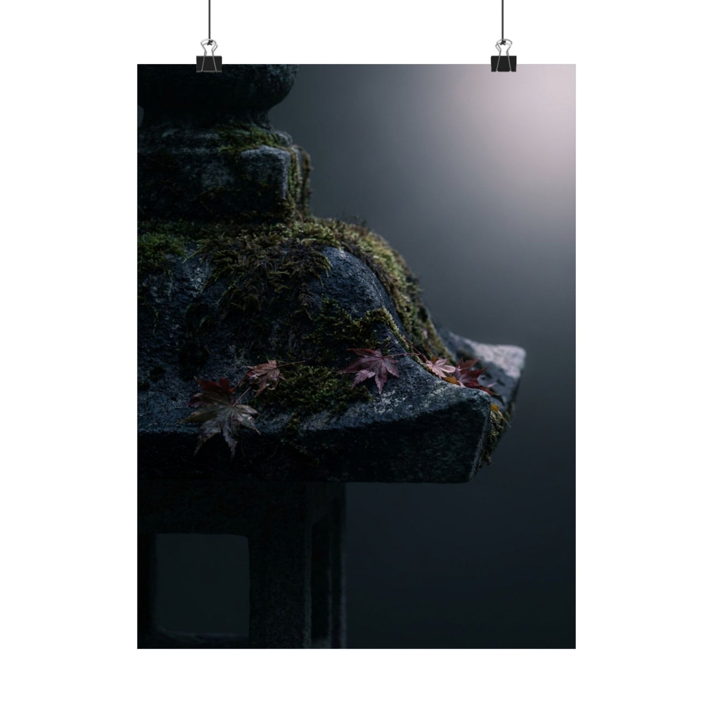 Stone Lantern Autumn Wall Art Print | Dark Japandi Sophisticated Design