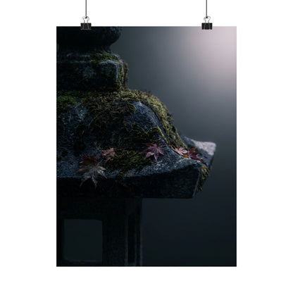 Stone Lantern Autumn Wall Art Print | Dark Japandi Sophisticated Design