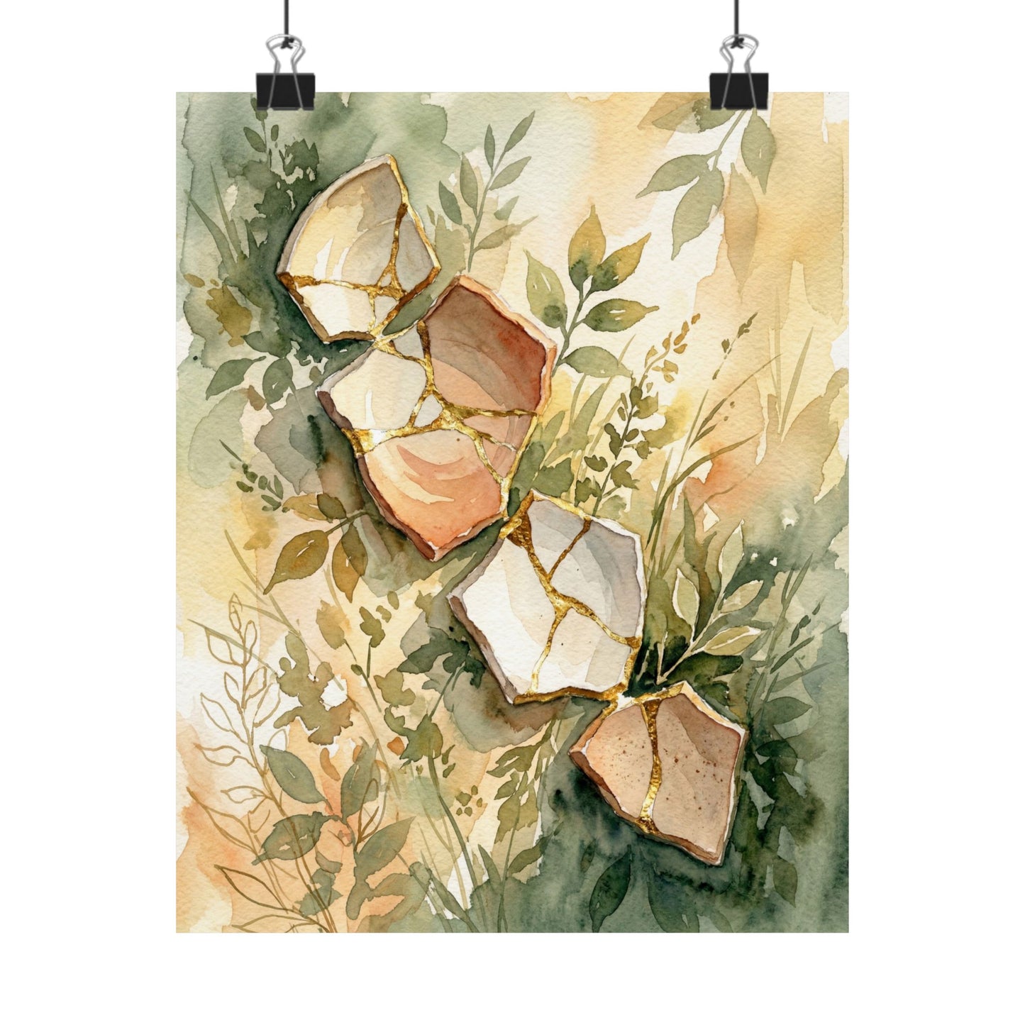 Ma Broken Pottery Wall Art Print - Japandi Watercolor Art Print