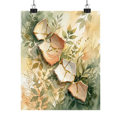 Ma Broken Pottery Wall Art Print - Japandi Watercolor Art Print