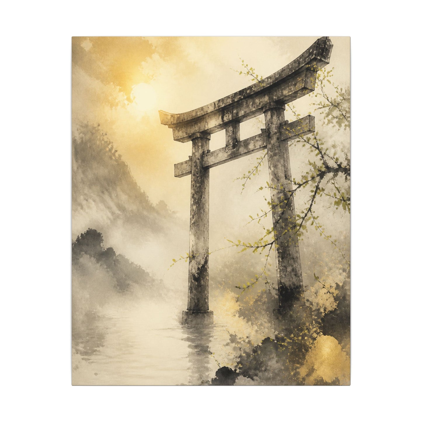 Spring Torii Gate Sumi E Canvas Art | Tranquil Decor