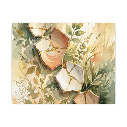 Japandi Broken Pottery in Golden Hour | Watercolor Canvas Art Art Print