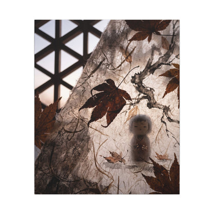 Shoji Screen Autumn Canvas Art | Dark Japandi Atmospheric Design