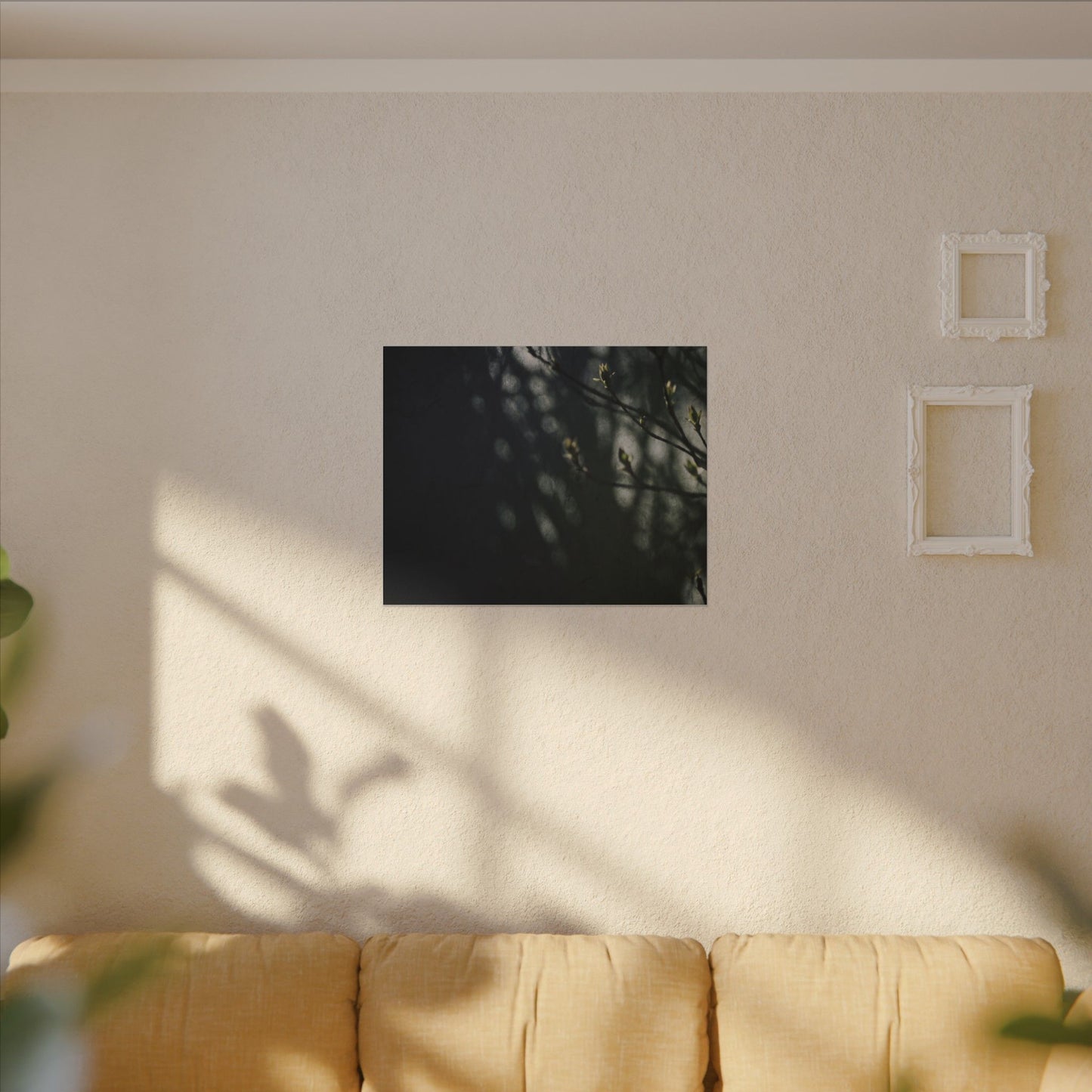 Dark Japandi Shoji Screen in Dappled | Moody Minimal Canvas Art