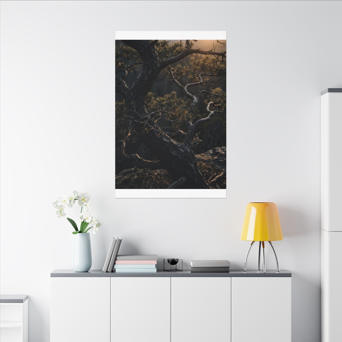 Moody Pine Tree Canvas Art - Moody Minimal Dark Japandi