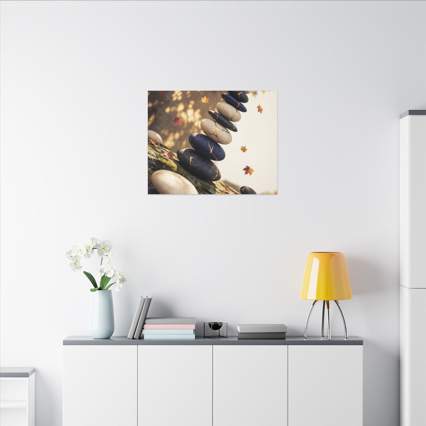 Ma River Stones Canvas Art - Kintsugi Gold Vein