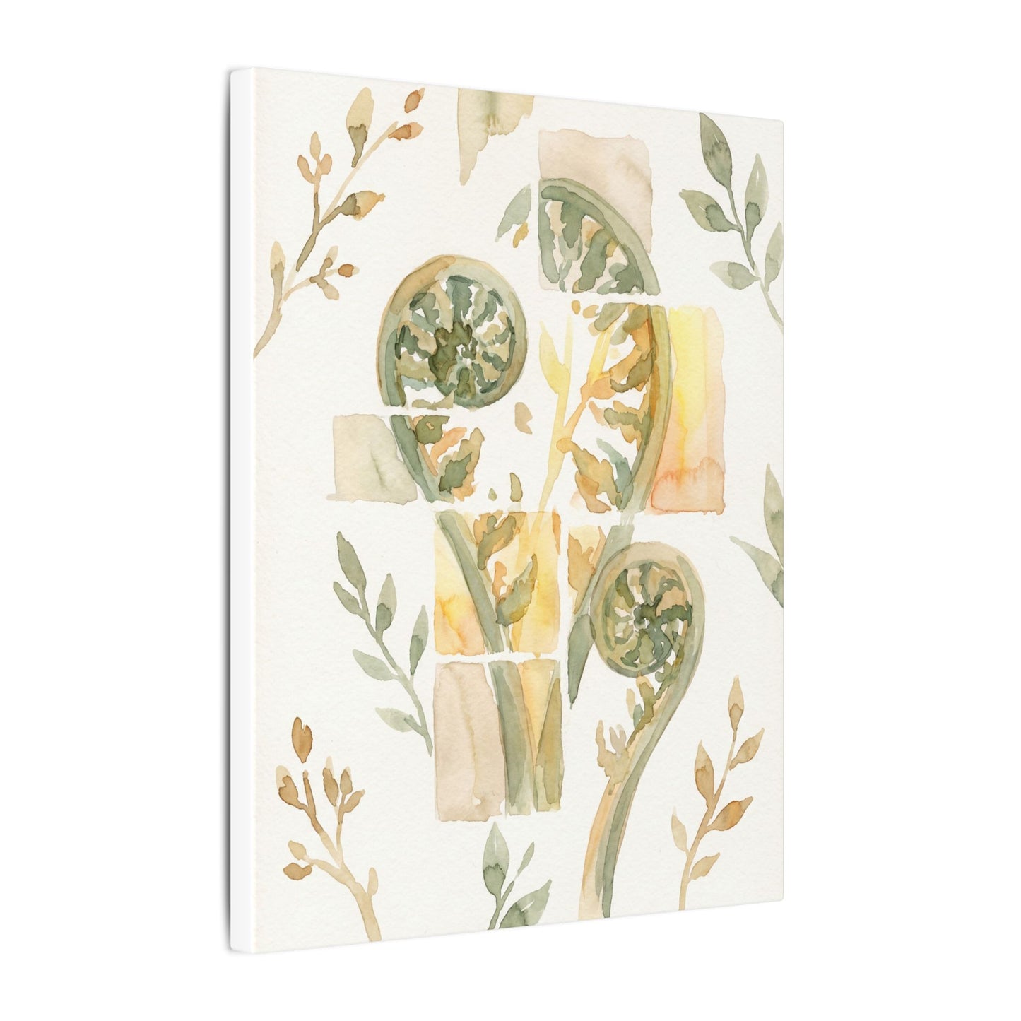 Earthy Fern Unfurling Canvas Art - Watercolor Japandi
