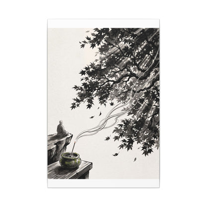 Serene Incense Smoke Canvas Art - Ukiyo E Inspired Zen