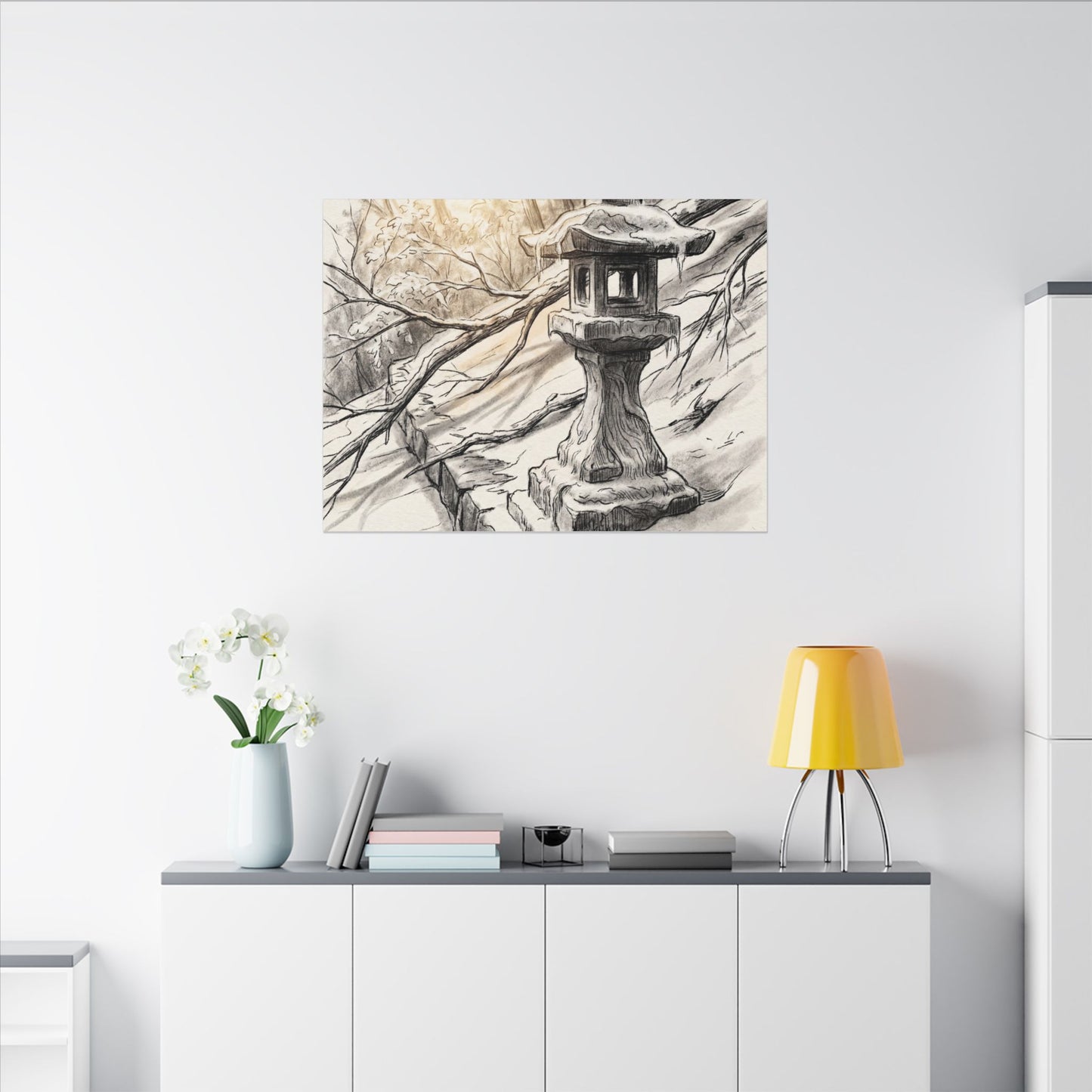Golden Hour Stone Lantern Canvas Art - Japandi Kanso