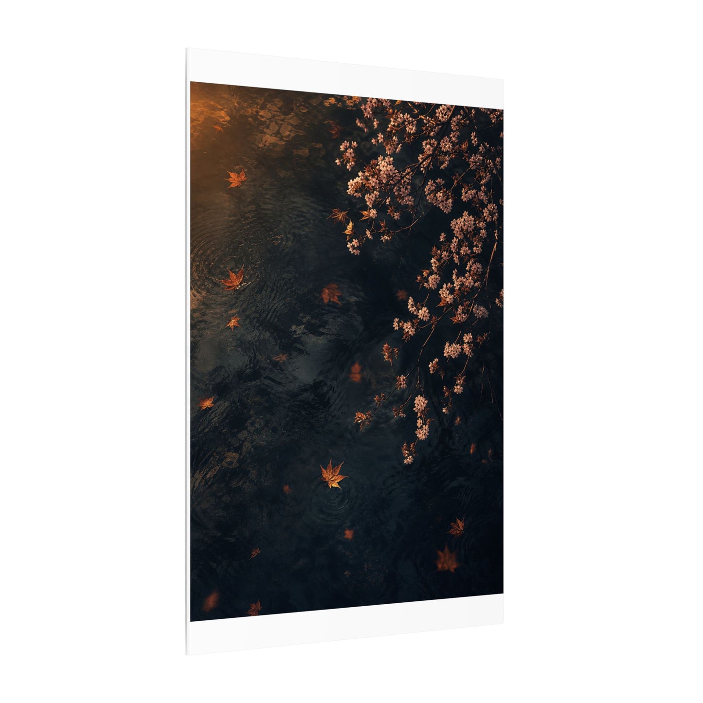 Golden Hour Cherry Blossom Canvas Art - Dark Japandi Kanso