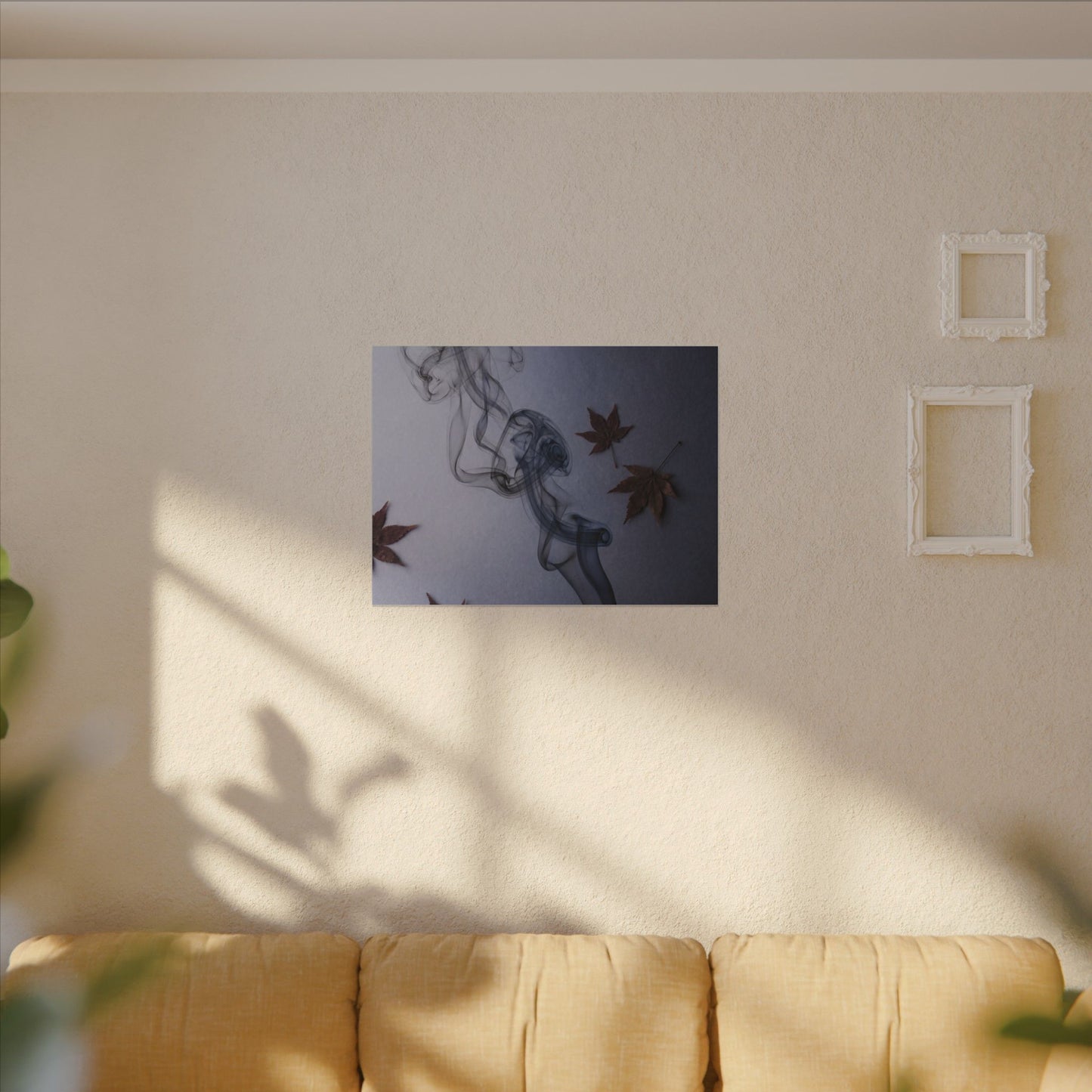 Dark Japandi Incense Smoke in Dawn | Moody Minimal Canvas Art