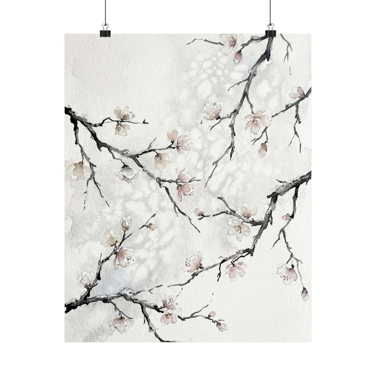Winter Cherry Blossom Watercolor Wall Art Print | Elegant Decor Art Print