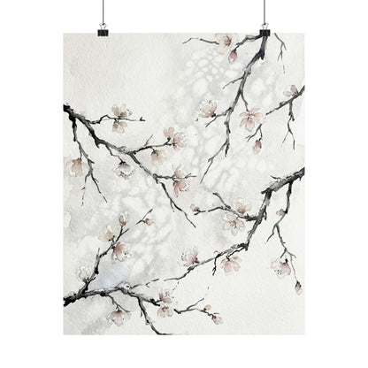 Winter Cherry Blossom Watercolor Wall Art Print | Elegant Decor Art Print