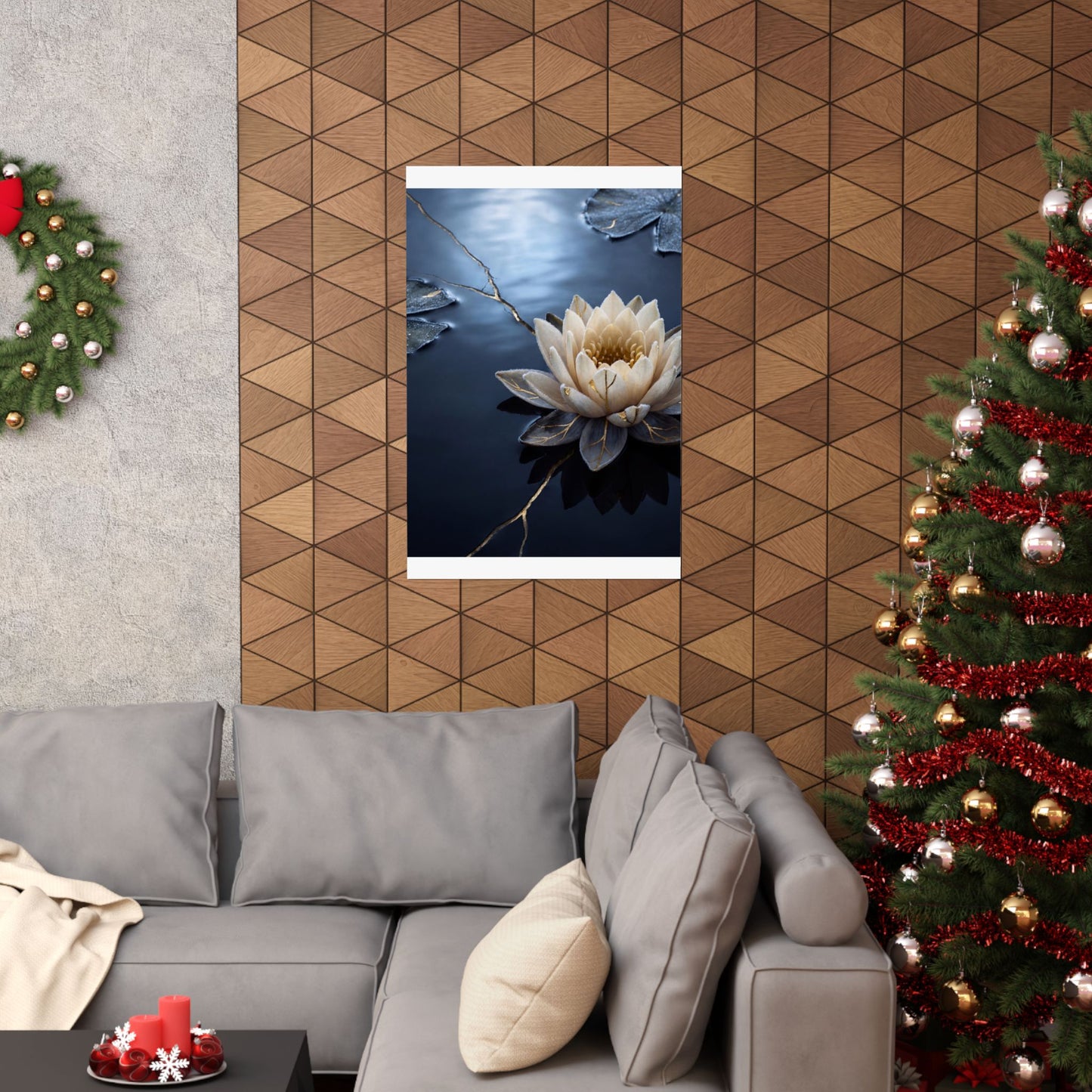 Winter Lotus Flower Gold Vein Wall Art Print | Resilient Decor