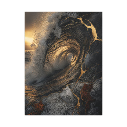 Kanso Ocean Wave Canvas Art - Kintsugi Gold Vein
