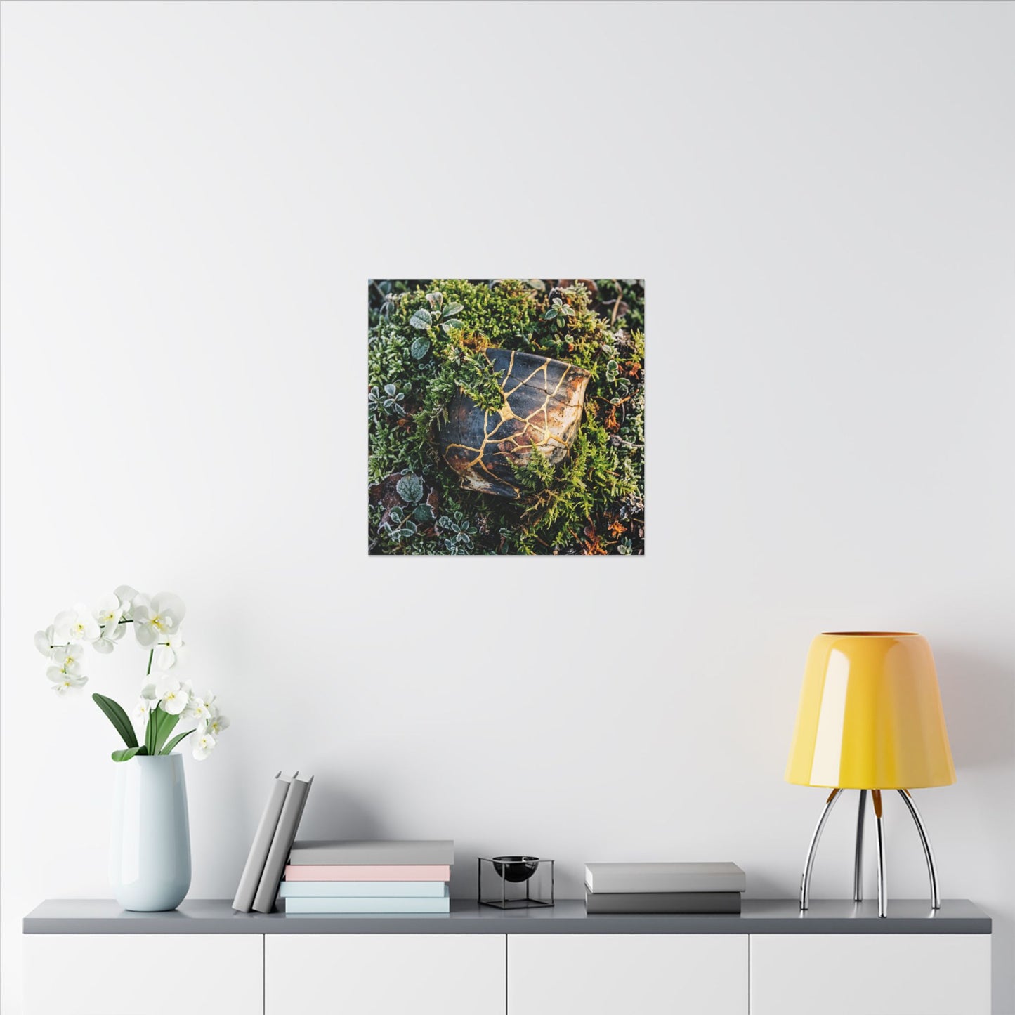 Artful Moss Close Up Canvas Art - Gold Repair Kintsugi