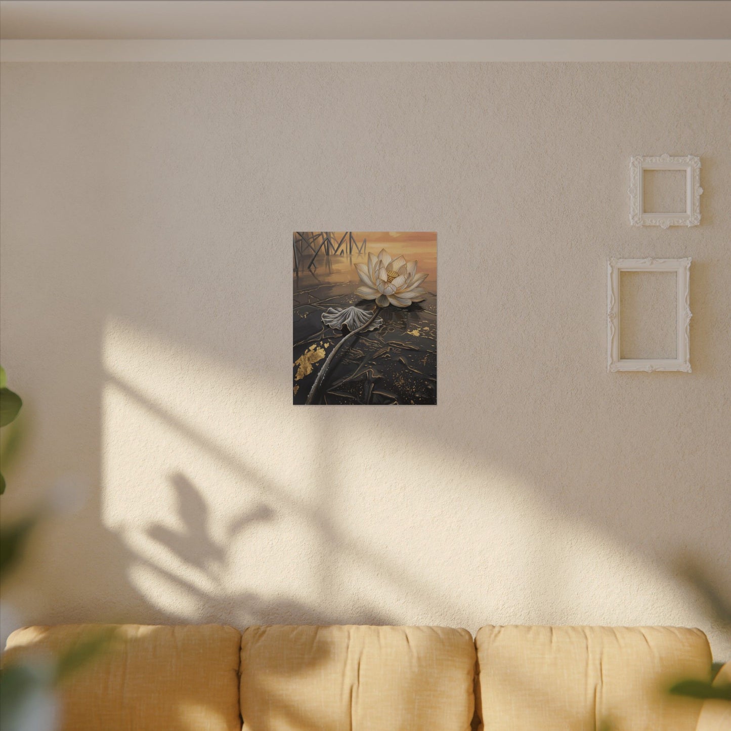 Kintsugi Lotus Flower in Golden Hour | Gold Vein Canvas Art